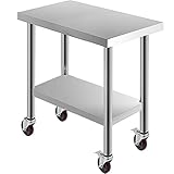 mesa de trabajo craftsman con ruedas ESTRUCTURA MEJORADA:Construcción de acero inoxidable no magnética engrosada, fácil de limpiar, sin preocupaciones, sin daños ni contaminación. Carga hasta 220 libras con una tabla superior de 762 x 457 mm y una tabla inferior de 613 x 314 mm