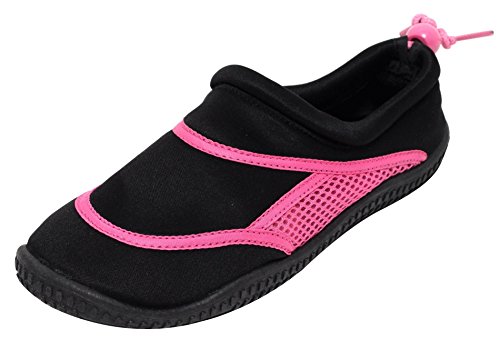 Neopren Damen Mädchen Aquaschuhe Badeschuhe schwarz pink