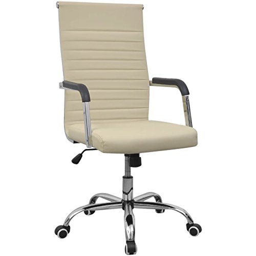 vidaXL Silla de Oficina de Material Cuero Artificial Dimensiones 55 x 63 cm Color Crema