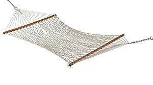 Gnanex Natural Off White 335cm Rope Hammock with Wooden Spreader Bars/Adults Swing for Single Person (78 X 30 inches