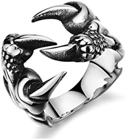 Jasmineees Jewellery Stainless Steel Men Ring Classical Dragon Claw Open Punk Biker Rock Retro Gothic Ring for Men Silver Black Size T 1/2