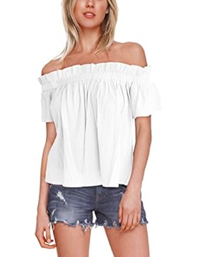 ISASSY Damen Schulterfreies Oberteil Sommer Bluse T-Shirt Party Shirt Tops