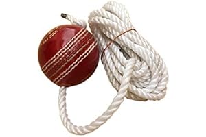 Qodel Right Choice Cricket Practice Ball with Rope, Leather Training Ball, Red