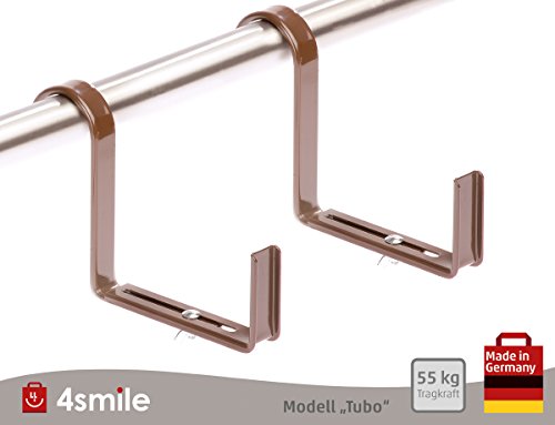 Preisvergleich Produktbild Blumenkastenhalterung Rundgeländer - Bunte Blütenpracht für perfekte Sommerstimmung - Made in Germany Blumenkastenhalter in Braun zur Anbringung an Rohrgeländer - Für Kästen bis 15cm