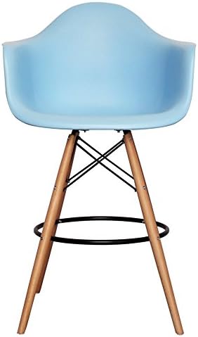 The Inventors Blue DAB Eiffel Bar Stool with Armrest with Wooden Legs Natural