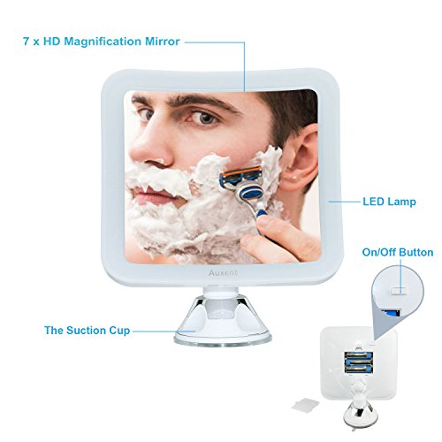 Auxent Kosmetikspiegel LED Beleuchtet mit 7-facher Vergrößerung und Starkem Saugnapf, 360° Schwenkbar, Schminkspiegel viereckig mit Blendfreier Beleuchtung für Zuhause und Unterwegs - 3