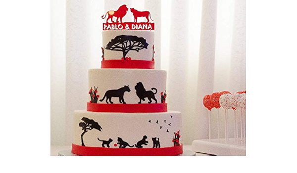 Decoration De Gateau De Mariage Lion Et Lionne Avec Votre Nom Ou Votre Phrase Theme Africain Amazon Fr Cuisine Et Maison