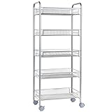 HOMFA Estanterias Metalicas Carrito Cocina 5 Bandejas de Malla Metálica Acero Carbono con Ruedas para Cocina Salón Oficina y Baño(Plata 5 Estantes)