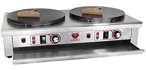 Beeketal ‚BC40-2‘ Gastro Doppel Crepes Maker mit 2x Ø 400 mm antihaft Crepesplatten, 50 – 300 °C stufenlos einstellbar, Platten separat regelbar, Profi Crepiere im Edelstahl Gehäuse mit extra Schublade - 3