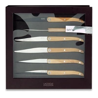 Laguiole Evolution 30050016 Coffret de 6 Couteaux Steak Sens Lasuré Bois Clair