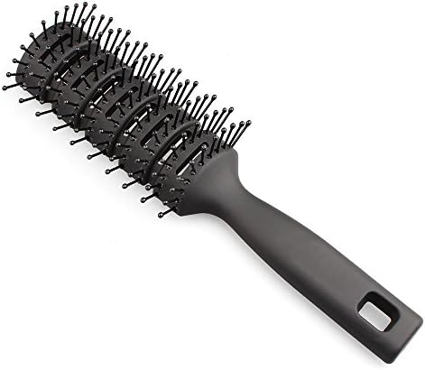 Longtrix Curved Vent Hair Brush with Soft Bristles Lightweight Velvet Touch Anti Static for Blow Drying and Styling (Black, DB-3)