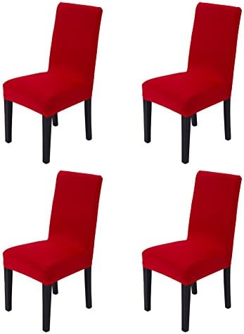 Hemons 4pcs Solid Color Stretchy Removable Washable Chair Covers Ceremony Hotel Dining Room Kitchen Bar Dining Seat Cover Restaurant Wedding Part Decor (Red)
