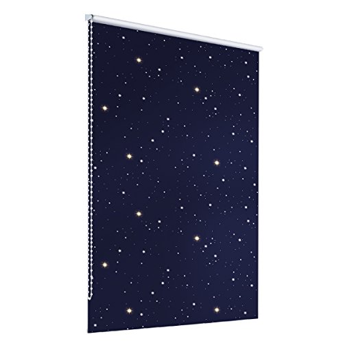ECD Germany Verdunkelungsrollo 45 x 150 cm Blau mit Sternen Klemmfix ohne Bohren für Sonnen- und Sichtschutz inkl. Befestigungsmaterial EasyFix Rollo Klemmrollo - 3