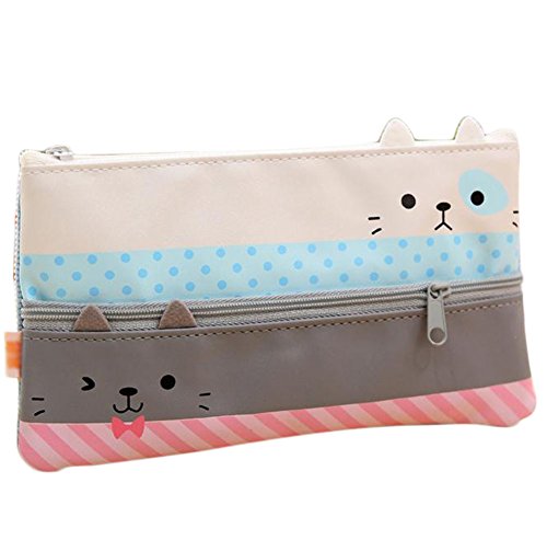 Preisvergleich Produktbild LeisialTM Netter Katzen Muster Federmäppchen Damen Federmäppchen PU Kosmetiktasche Bleistifttasche Schwarz Geldbörse Zufällige Farbe 20x11CM