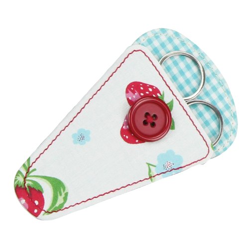 BUTTON IT Strawberries and Cream Strawberry Printed Scissor Pouch with Blue Gingham Lining.