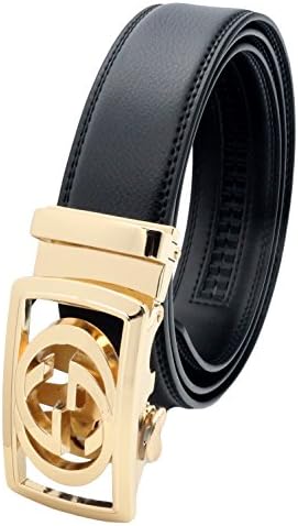 QHA Mens GG Buckle Automatic Leather Belt Casual Fashion Design Gift Q3001-Gold Black-36-42
