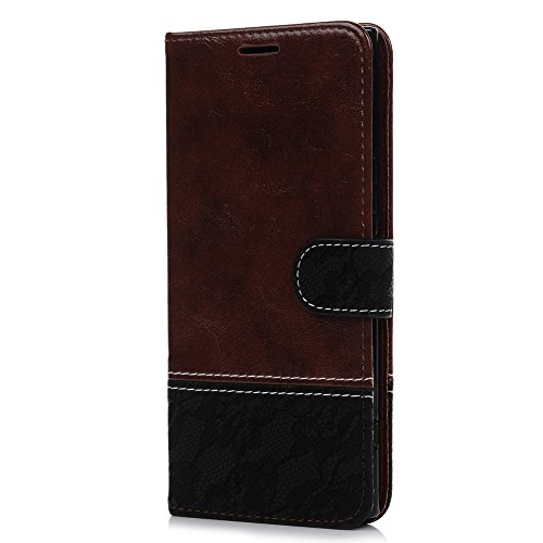 Sony Xperia XZ Premium Hardcase Sony Xperia XZ Premium Flip Hülle YOKIRIN Premium Stitching PU Leder Schutzhülle TPU Innenschale Wallet Case Brieftasche Flipcase Klapptasche Portemonnaie Handyhülle mit Karteneinschub Standfunktion und Magnetverschluß Crazy Horse Spitze Schwarz-Braun - 2