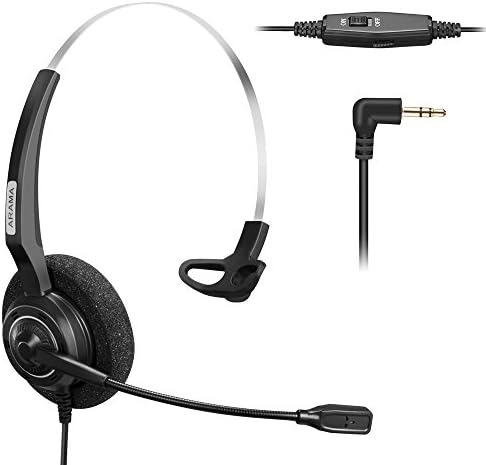 Arama Wired Headset Mono with Noise Canceling Mic Volume Mute for Cisco Linksys SPA Polycom Panasonic Zultys Gigaset Grandstream Office IP and Cordless Dect Phones with 2.5mm Jack (A200CP)