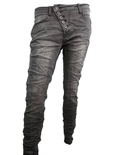 Place du jour Baggy boyfriend Damen Jeans mit offener gebogener Knopfleiste