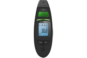 medisana TM 750 digital 6in1 clinical thermometer Thermomètre auriculaire pour bébés, enfants et adultes, thermomètre frontal avec alarme visuelle de fièvre, fonction mémoire et mesure des liquides