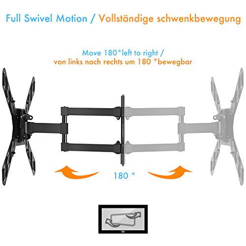 TV Wandhalterung mit voll beweglichem Gelenk-Arm, ausfahrbar und schwenkbar, für 23-55″ LED, LCD, OLED, Plasma, Flachbild TVs VESA 400 x 400mm 16″, Gratis HDMI Kabel & Wasserwaage von Perlegear - 3
