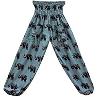 Mogul Interior Harem Pant Elephant Printed Yoga Bellydance Baggy Pant Blue Trousers