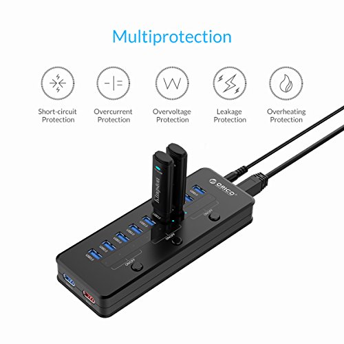ORICO USB Hub (10 Ports, USB 3.0, 48W) mit Ladeport (2.1A Max), 3 elektronischen Schaltern, 12V 4A Netzteil – schnelles Ladegerät für iPhone iPad Samsung Galaxy – Highspeed Datenhub für Desktop-PC Computer Notebook MacBook iMac - 6