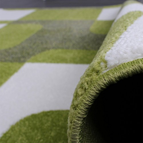 Designer Teppich Trendiger Retro Teppich Kurzflor Webteppich in Grün Grau Creme, Grösse:70×140 cm - 3