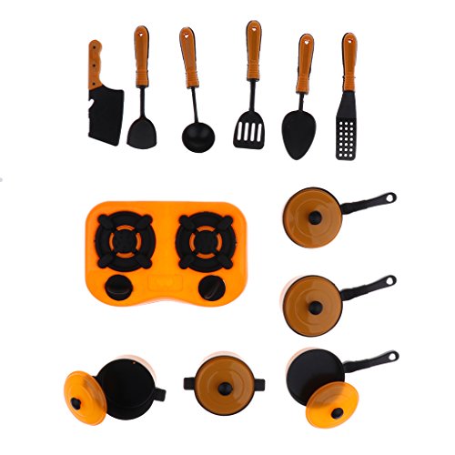 Preisvergleich Produktbild Sharplace Kunststoff Kochgeschirr Küchenspielzeug Spielküche Rollenspielzeug für Kinder ( Inkl. Gaskocher, Kochtopf, Pfannen, Gasherd, Stewpots, usw. ) - Gelb, 12 - teilig