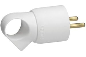 LEGRAND | Fiche Plastique 2P+T 16A À Anneau Avec Étiquette Et Gencod, Serre-Câble À Vis Pour Câble 3x1,5 mm² Max, Blanc