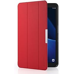 EasyAcc Funda Compatible para Samsung Galaxy Tab A 10.1" T580N / T585N Case Ultra Slim Carcasa Smart Cover PU Protector Soporte Función Auto-Sueño/Estela Rojo