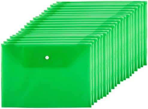 5/20pcs/lot Great Transparent Plastic A4 Folders File Bag Document Hold Bags Folders Filing Paper Storage Office School Supplies ,20 pack - thick file bag - Green snap