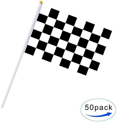50 Pack Checkered Flag Racing Flag Hand Held Stick Flags, Black &amp; White Checkered Flag Racing Pennant Banner Flags,Decorations Supplies For Racing,Race Car Party,Sport Events