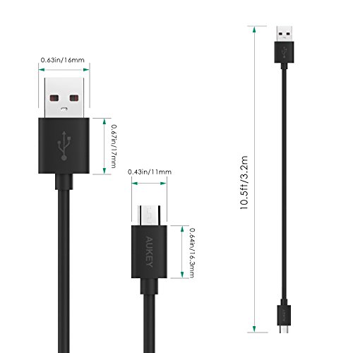 Aukey Kabel USB Micro USB 3,2 m Kabel Micro USB Sync- und Ladekabel Schnell für Android Smartphone Samsung, Tablet, Powerbank etc. (schwarz) - 3