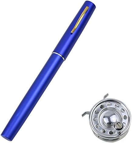 MEIYU Mini Portable Pocket Aluminum Alloy Fishing Rod Pen Shape Pole Fish Reel Line Soft Bait Hook Float Tackle blue