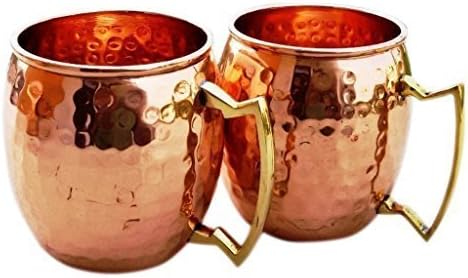 Moscow Mule Hammered Copper Mugs / Cup, copper mug with brass handle, 16 Ounce, set of 2, drinking Mug