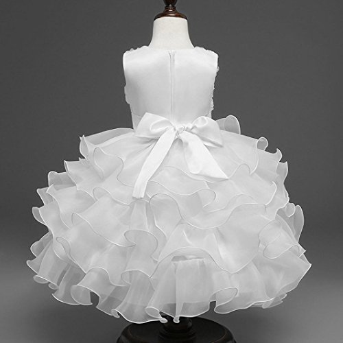 ❤️Kobay Kinder Baby Mädchen Blumen Geburtstag Hochzeit Brautjungfer-Festzug Prinzessin Abendkleid (70/0.5-1Jahr, Weiß) - 3