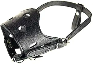 Emily Pets Dog Polyurethane Leather Breathable Biting and Barking Safety Mask (Small, Black)