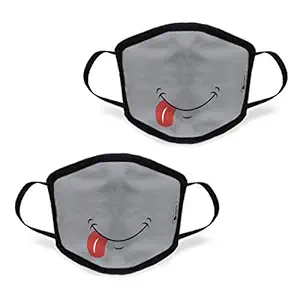 Indigifts Poly Canvas, Cotton, Non-woven filter Reusable Anti Dust Pollution Protection Breathable Funky Print Nose Face Shield Mask for Men and Women, 2 Pieces (Grey, Medium Size)