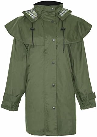 Country Estate Ladies Windsor Waterproof Fabric Lightweight Lined Riding Cape Coat Jacket Trench Coats Macs Lined Detachable Hood Taped Seams Walking Outdoors Countrywear Olive Green Size 12