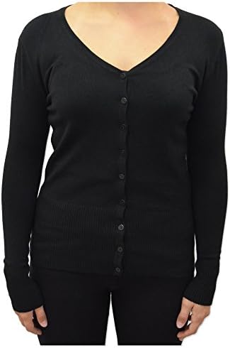 Kirkwood Of Scotland Women Ladies Long Sleeve Button Through V Neck Cotton Cardigan Jumper Knitwear (Black)