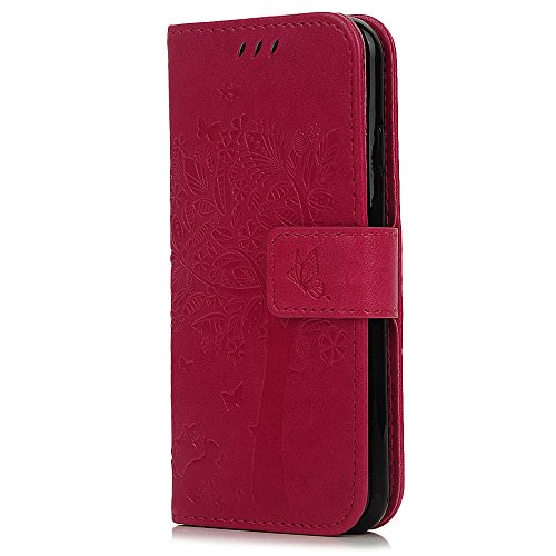 iPhone 6 Case,iPhone 6S Case (4.7 inch), YOKIRIN [Wallet Case] Premium Soft PU Leather Notebook Wallet Embossed Flower Tree Design Case with [Kickstand] Stand Function Card Holder and ID Slot Slim Flip Protective Skin Cover for iPhone 6 ,iPhone 6S, Rose Red