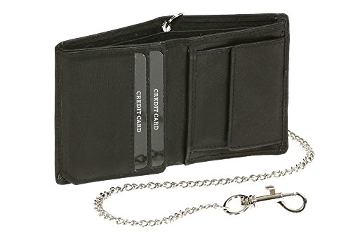 Biker Cartera pequeña con la Cadena para señores Monedero para señoras LEAS, Piel auténtica, Negro - ''LEAS Chain-Series''