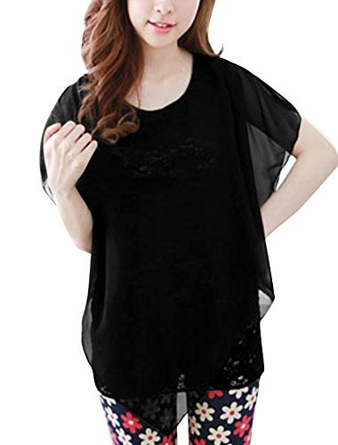 Move&Moving(TM) Lady Round Neck Lace Patchwork Sleeveless Tunic Blouse