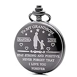 Taschenuhr mit Gravur, einzigartige Geschenkidee für den Enkelsohn Grandma's Love Herren Jungen Quarzuhr