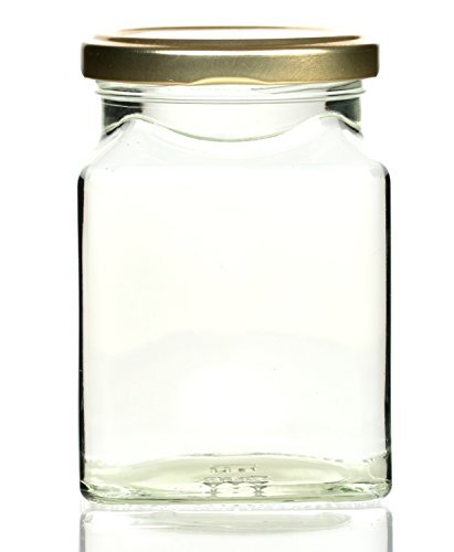 gouveo 48er Set leere eckige Einmachgläser „Quadrat“ 314 ml incl. Drehverschluss Gold, Vorratsgläser, Marmeladengläser, Einkochgläser, Gewürzgläser, Einweckgläser (48 Gläser Gold) - 3