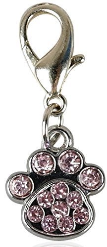 Sparkly-Diamante-Red-or-Pink-Stainless-Steel-Paw-Print-Shape-Dog-Cat-Pet-Charm-Pendant