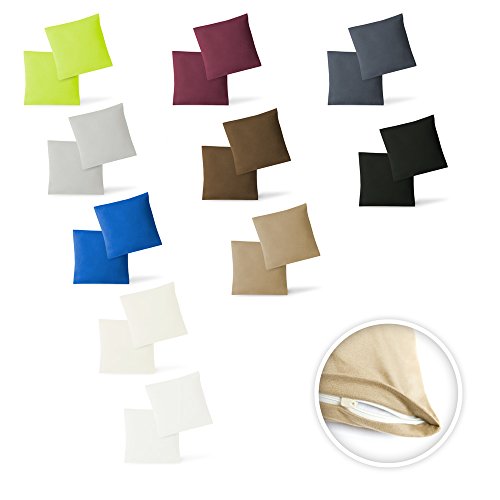 Kissenbezug Sofakissen-Bezug Zier.-Dekokissen-Hülle Chouchkissen-Überzug 2er Set Sparpack Kissenhüllen mit Reißverschluss in 10 Farben hochwertige Jersey Qualität 100% Baumwolle 40x40 cm apfelgrün