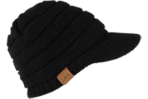 BESTZY Gorro de Punto con Visera, 1 PCS Invierno Mujer Gorro de Punto, Mujer Sombrero de Invierno Grueso, Invierno Grueso Visera Gorro con Forro Polar para Mujer, Negro