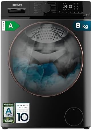 Cecotec Lavatrice a Carica Frontale 8 kg Bolero Dresscode 8610 Inverter Steel A. 2000W, 1400 RPM, Classe A, Steam Max, Motore Inverter Plus, 15 Programmi, Onsmart, Fuzzy Logic, Smooth Wash, Stop&Go